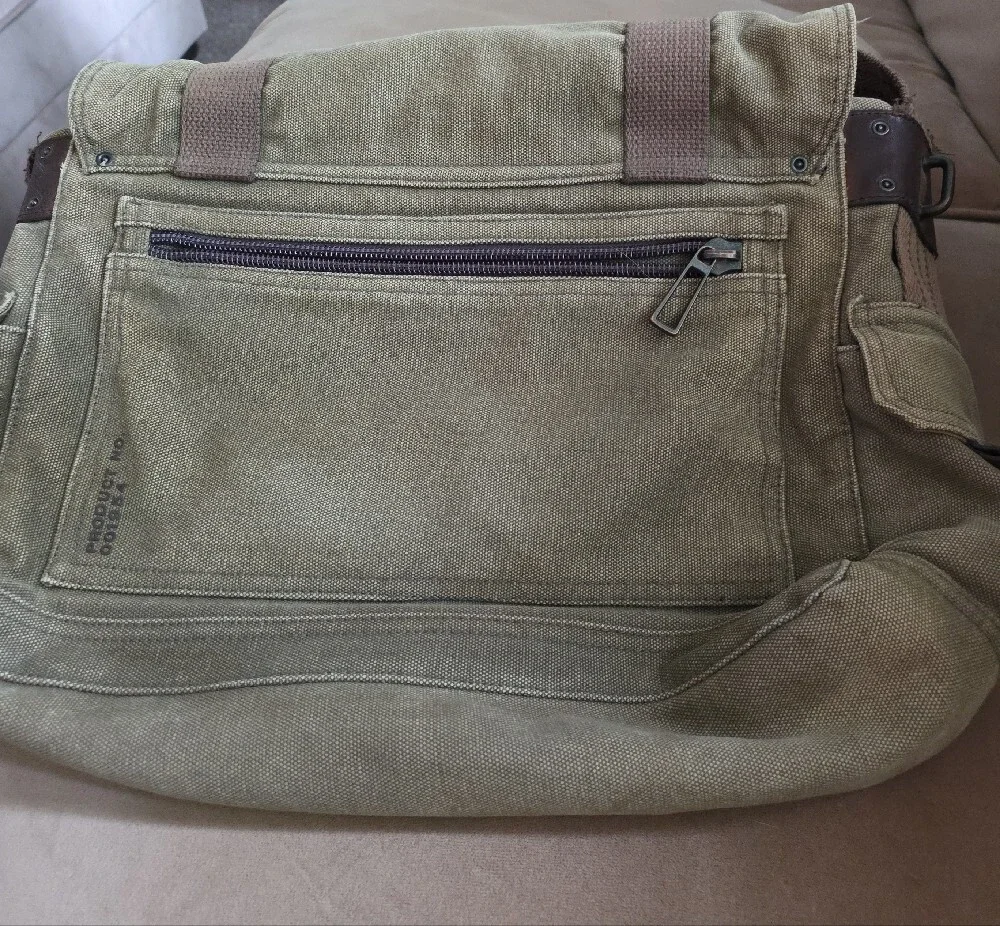 Fossil Canvas Messenger Bag in Khaki and Brown